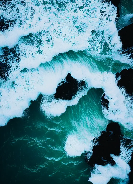 Image similar to a view of the ocean from a cliff, a tilt shift photo by liam wong, unsplash, naturalism, cinematic view, terragen, shot on 7 0 mm