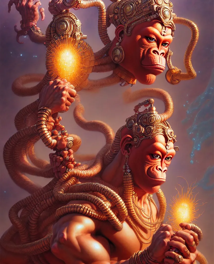 Image similar to beautiful hanuman fantasy character portrait, ultra realistic, wide angle, intricate details, the fifth element artifacts, highly detailed by peter mohrbacher, hajime sorayama, wayne barlowe, boris vallejo, aaron horkey, gaston bussiere, craig mullins