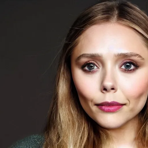 Image similar to elizabeth olsen, hands on her face posing for the camera, studio lighting, closeup!!!!!!, macro!!!!!!, 3 5 mm!!!!!! lens, comprehensive art, neon atmosphere!!!!!!, intricately detailed, indistinguishably unique, 4 k, 8 k, detailed facial features