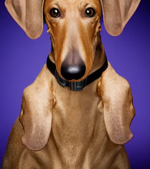 Image similar to owen wilson with a snout and the ears of a dachshund : : headshot : : studio lighting,