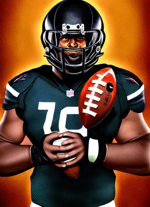 Prompt: a turtle!!!! that is a football linebacker in the nfl, wearing! an nfl! team uniform, holding a football, cosmic horror painting, elegant intricate digital painting artstation concept art by mark brooks and brad kunkle detailed