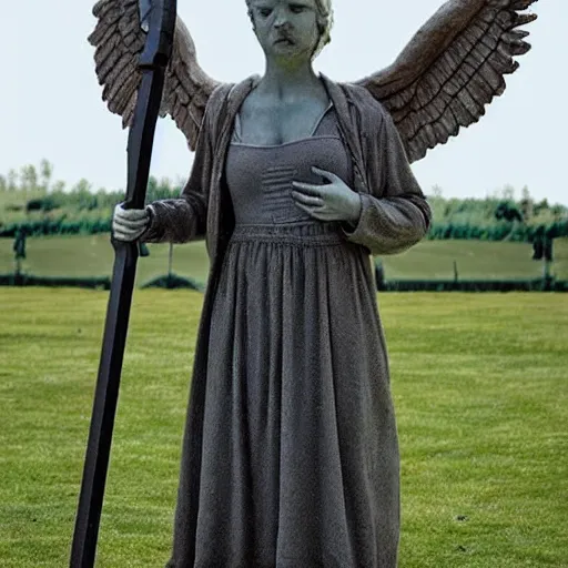 Prompt: A Weeping Angel from Doctor Who holding a giant scythe