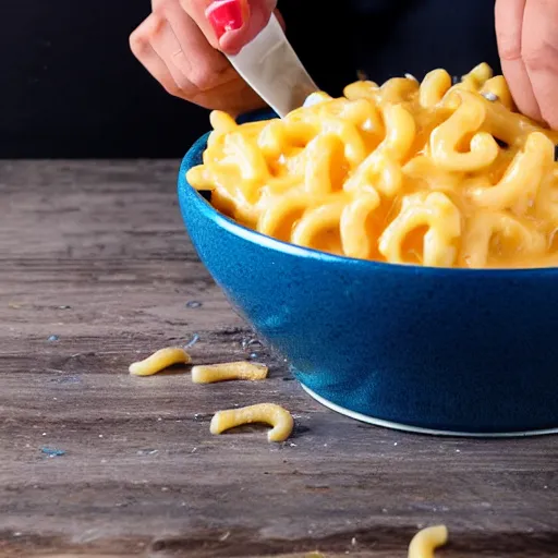 Image similar to man vomiting kraft mac and cheese