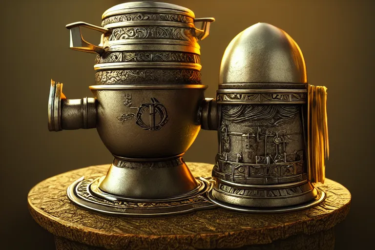 Image similar to a very detailed concept art lord of the rings samovar, trending on artstation, digital art, 4 k, hyper realistic, octane render, sharp focus