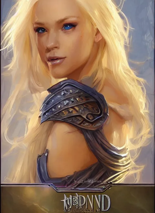 Image similar to blonde female, ultra detailed fantasy, dndbeyond, bright, colourful, realistic, dnd character portrait, full body, pathfinder, pinterest, art by ralph horsley, dnd, rpg, lotr game design fanart by concept art, behance hd, artstation, deviantart, hdr render in unreal engine 5