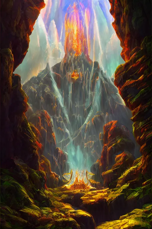 Image similar to the mines of moria, balrog, 4 k digital paint by studio ghibli hayao miyazaki. vivid colours, vaporwave lighting style, very sharp and detailed. trending on artstation and behance.