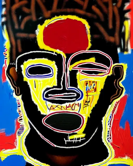 Image similar to A extremely ultra highly detailed majestic hi-res beautiful immaculate head and shoulders award winning painting stunning portrait masterpiece of the face of a strong black african man by Jean-Michel Basquiat, 8k, high textures, ultra hyper sharp, insanely detailed and intricate, super detailed, 8k HDR ultra high quality