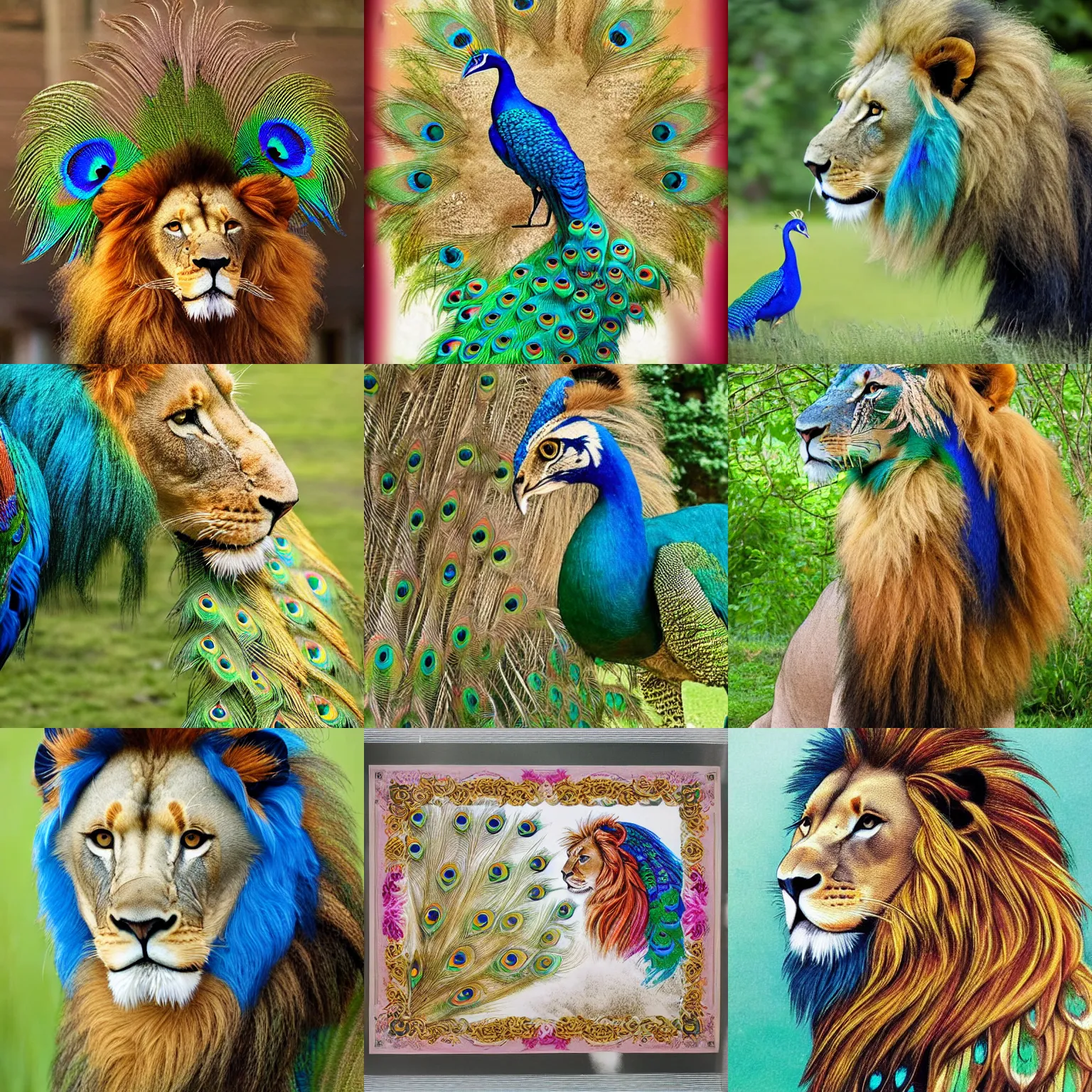 Prompt: mix betwen lion and peacock