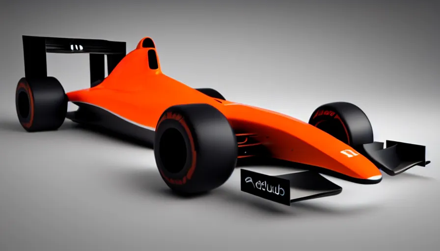 Image similar to futuristic F1 car designed by Apple, studio light, small orange accents, octane render