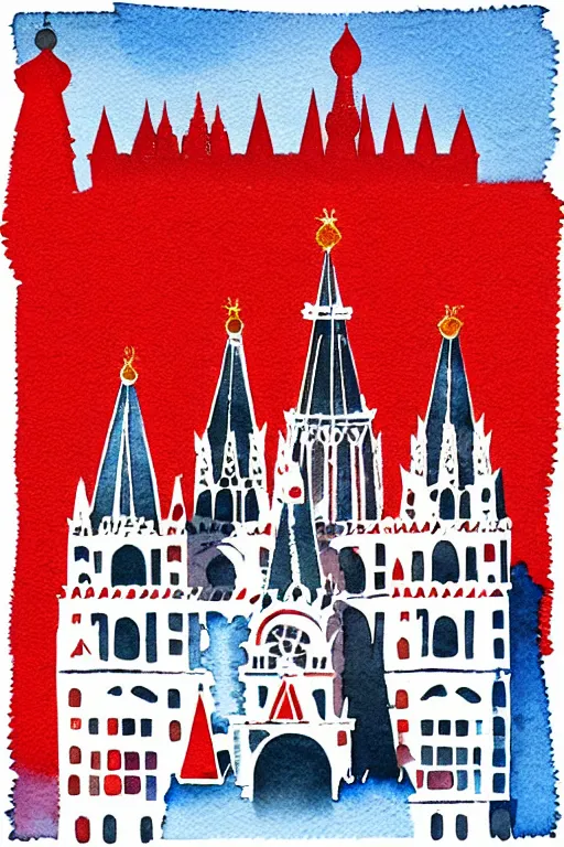 Image similar to minimalist watercolor art of a moscow red square, illustration, vector art