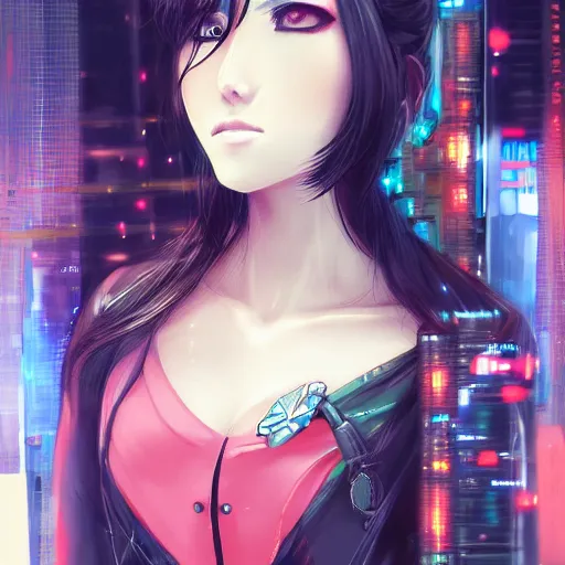 Image similar to portrait of a beautiful women by pu hua, cyberpunk art, pixiv contest winner. anime aesthetic. futuristic. detailed painting