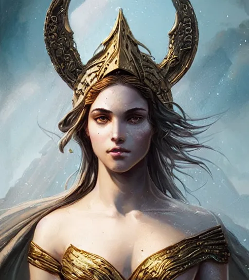 Image similar to aphrodite goddess wearing an arrow on her head, digital illustration, in the style of greg rutkowski, fantasy, amazing detail, epic, intricate, elegant, smooth, sharp focus