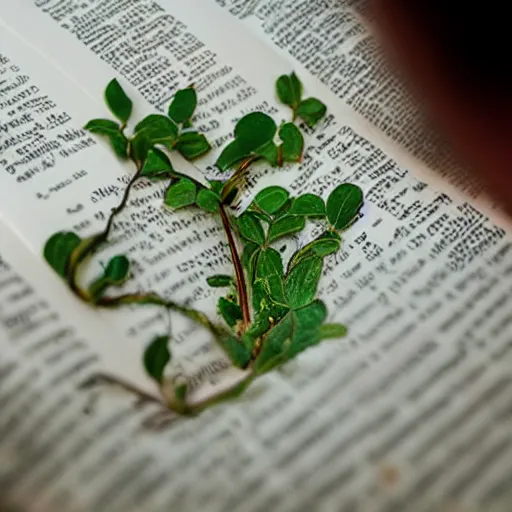 Image similar to “ very photorealistic photo of vines growing out of a woman ’ s book as she sleeps, award - winning details ”