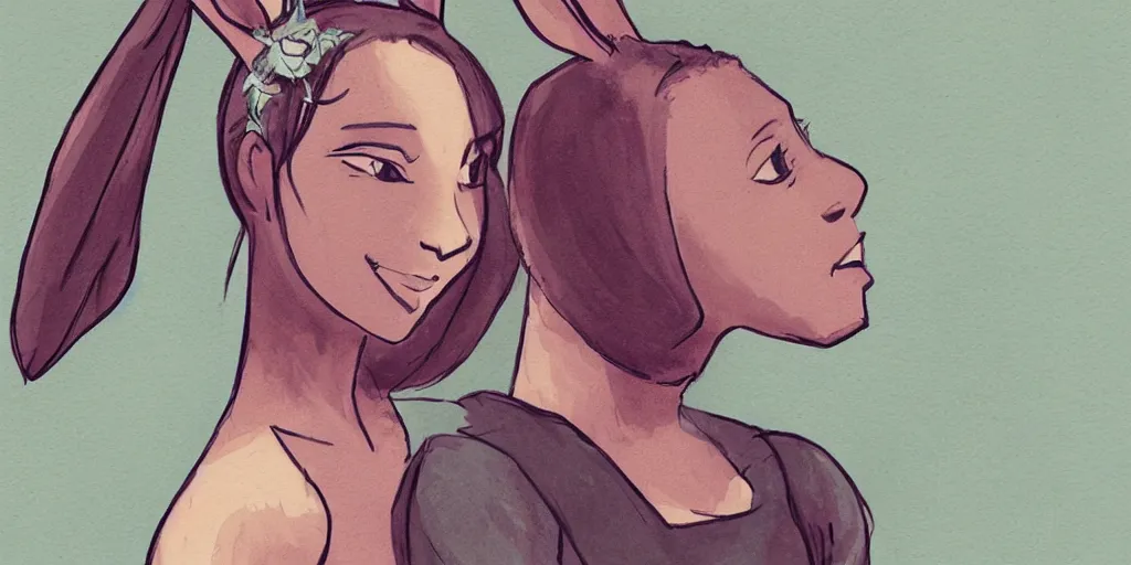 Image similar to women, dark skin, ginger, cartoon, sweatshirt, concept art, concept art, bunny ears,