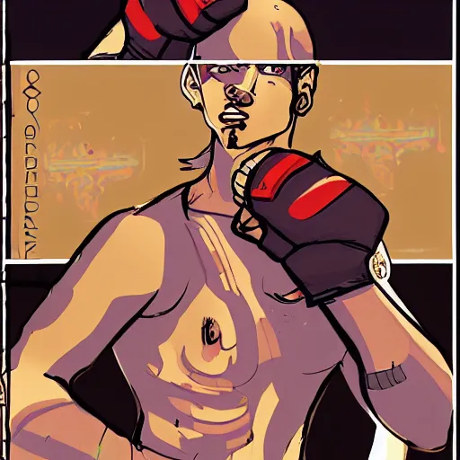 Image similar to baroque mma fighter, color, lastman comic, bastien vives style, character concept