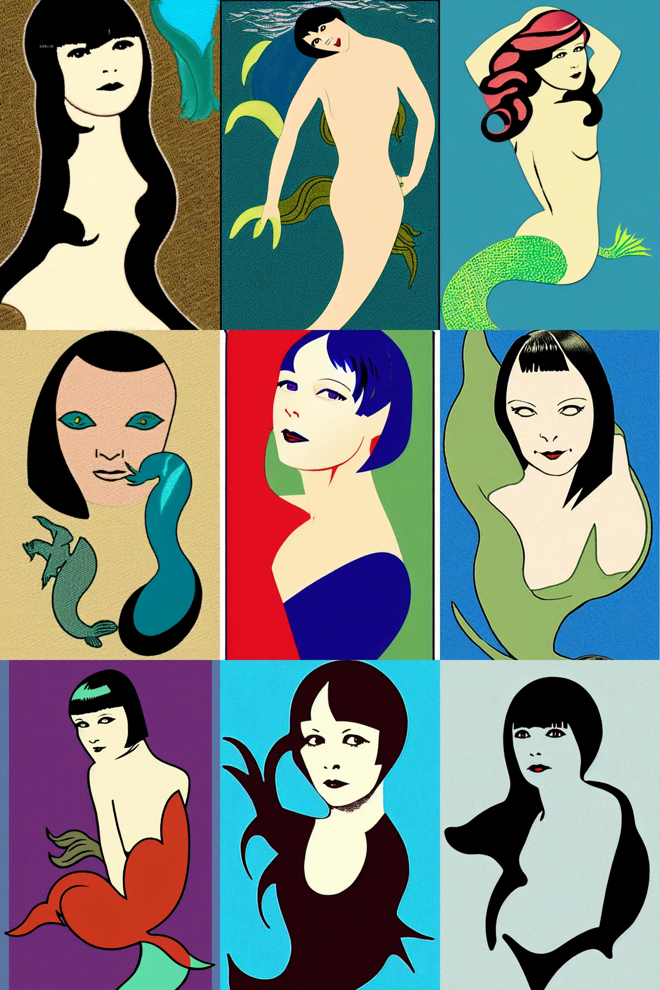 Prompt: vector patch logo of mary louise brooks as a mermaid, ross tan