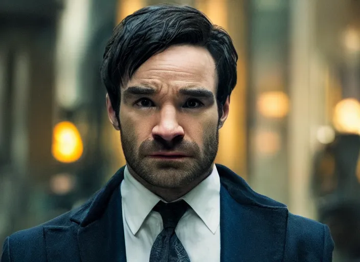 Image similar to charlie cox, movie still, from the new daredevil movie, 8 k, realistic