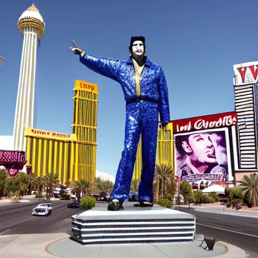 Image similar to Giant Elvis Presley towering over Las Vegas