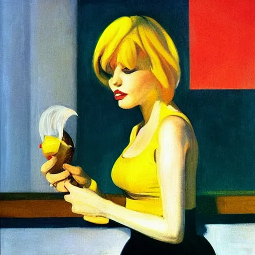 Image similar to blondie singer with banana, edward hopper painting