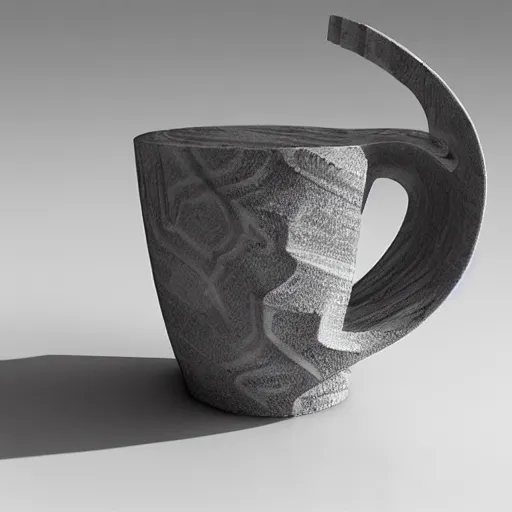 Image similar to “a marble sculpture of textured coffee cup by Zaha Hadid , 3d architecture”