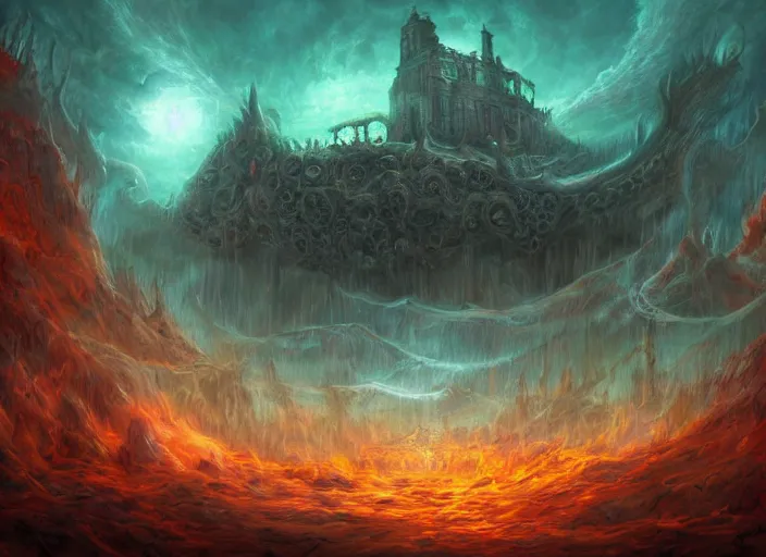 Prompt: epic lovecraftian hellscape, digital art, masterpiece