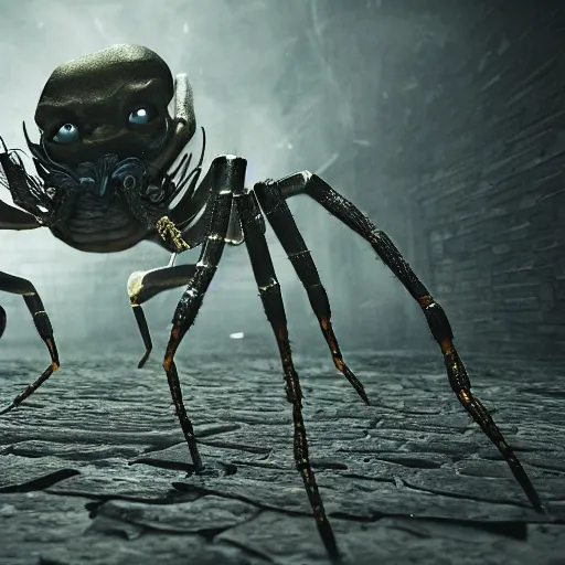 Image similar to walter white as a hideous spider, horror, photorealistic,, features intricate detail, epic composition and the style of unreal engine.