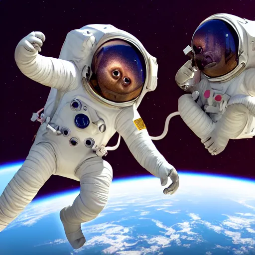 Image similar to astronaut monkeys laughing throwing bananas on each other, realistic, dramatic light, octane render, trending on artstation, cinematic, hyper realism, high detail, 8k