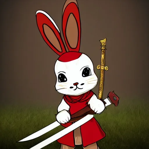 Image similar to anthropomorphic cute bunny knight character, holding a sword