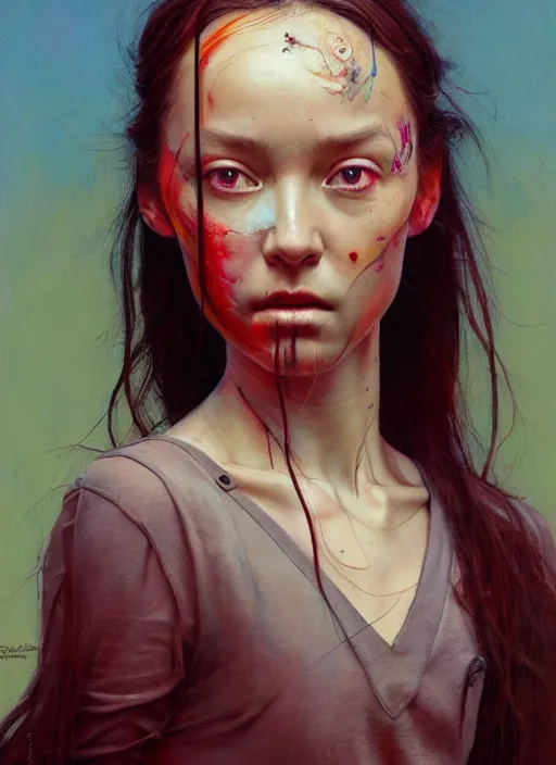 Prompt: a hyper realistic painting of olivia rodrigo, gorgeous lighting, painting by chiara bautista and beksinski and norman rockwell and greg rutkowski weta studio, and lucasfilm