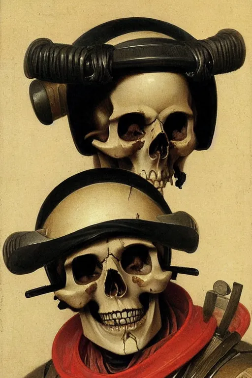 Image similar to portrait of a skull man japanse samurai astronaut with samurai helmets, by bouguereau