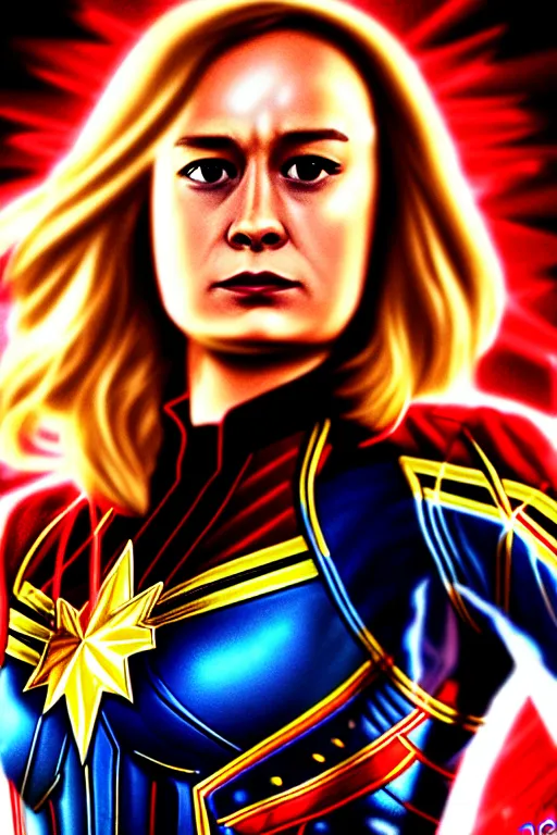 Image similar to Brie Larson as Captain Marvel high quality digital painting in the style of LIto, Junji