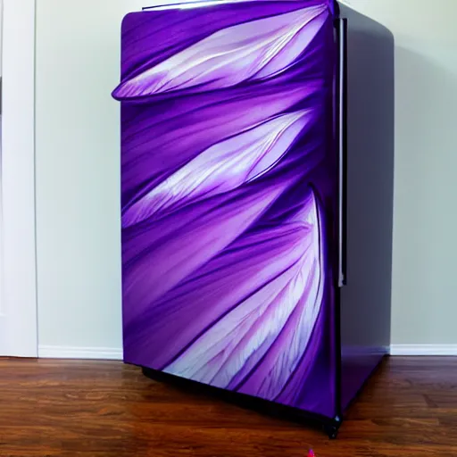 Image similar to refrigerator with wings in a purple tornado