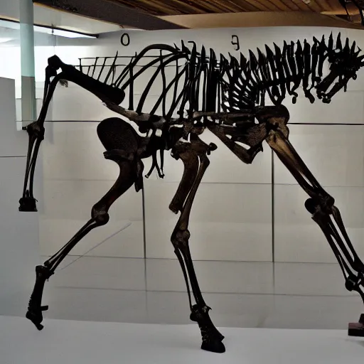 Prompt: unicorn skeleton wikimedia museum photograph