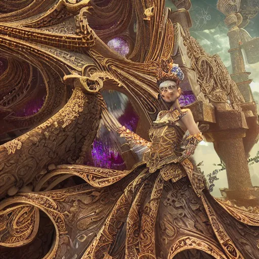 Prompt: wonderful princess of fractals and patterns, hyper detailed, background intricate and detailed, ornate 8 k gorgeous intricate detailed, octane render