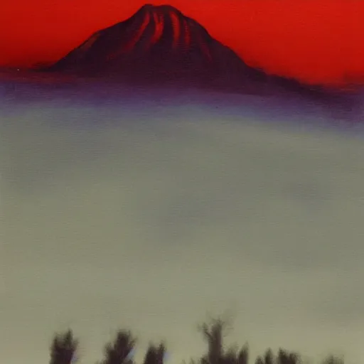 Image similar to Evil sky people coming down, red sky, eerie, ominous, in the style of eerie painting