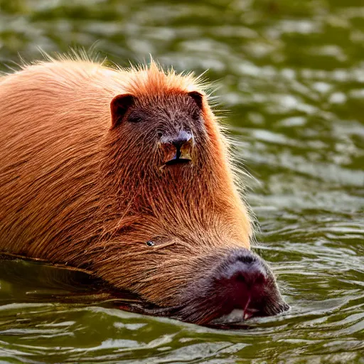 Image similar to capybara with red glowing ring above its head