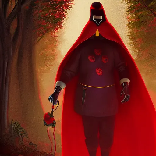 Image similar to a wholesome animation key shot of a black mallard, wearing red cultist robe, pixar and disney animation, sharp, rendered in unreal engine 5, anime key art by greg rutkowski, bloom, dramatic lighting