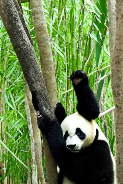 Image similar to a monk panda in the middle of the bamboos