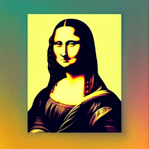 Image similar to a portrait of mona lisa, in retro colors, synthwave style, 2 d digital vector art