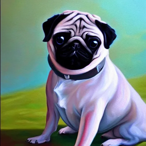 Image similar to oil painting, a emo pug, intricate, masterpiece, artstation, stunning