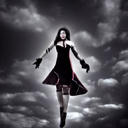 Prompt: a female vampire flying in a dark time, photomanipulation