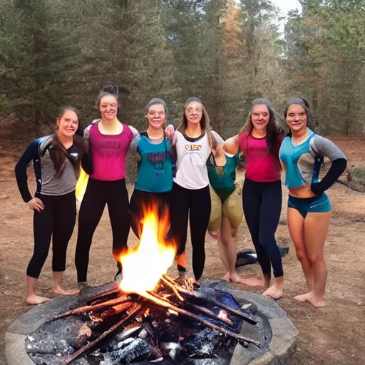 Image similar to college gymnasts at a campfire