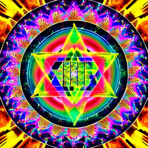 Prompt: psychedelic shining yantra of rainbow freedom