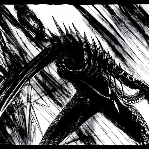 Prompt: A snake looking sinister, by Tsutomu Nihei, highly detailed