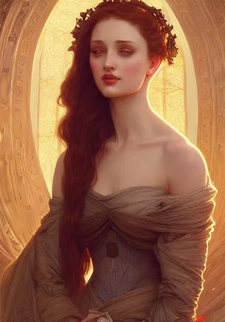 Image similar to sansa angeline jolie, intricate, elegant, highly detailed, digital painting, artstation, concept art, smooth, sharp focus, illustration, art by artgerm and greg rutkowski and alphonse mucha and william - adolphe bouguereau