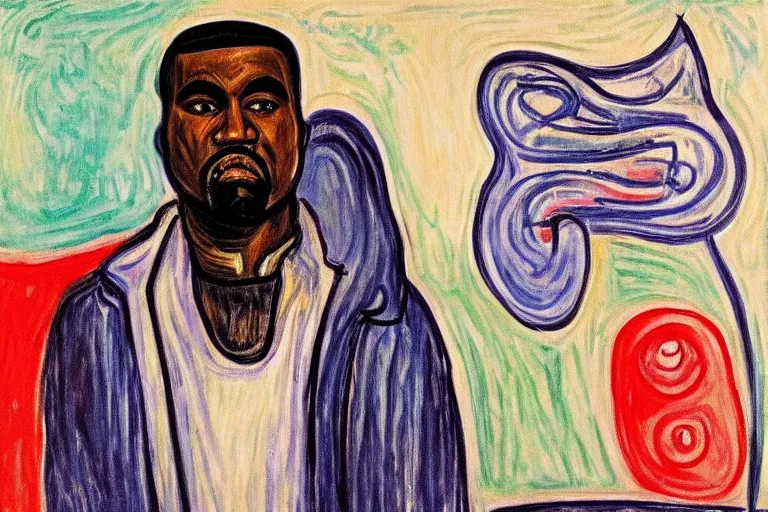 Prompt: Edvard Munch's 'kanye west and music notes', painting, expressionism, music notes, music notes