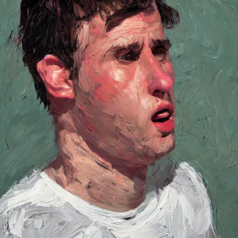 Prompt: warmly lit close up studio portrait of young angry!! screaming Steve Carell age 23 furious!, impasto oil painting thick brushstrokes by Lucian Freud and Cy Twombly and Tim Hawkinson , trending on artstation dramatic lighting Expressionism