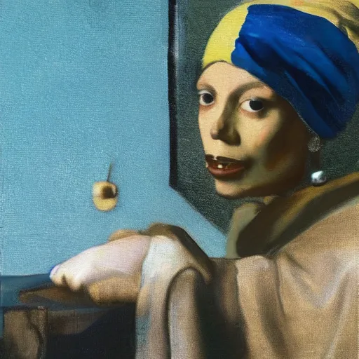 Image similar to An oil painting of Michael Jackson with a pearl earring, by Johannes Vermeer, 8k