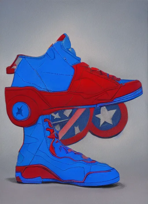 Image similar to Captain America sneaker, view from the side, Light Mode, Future Funk, Painted By Lawrence Pelton