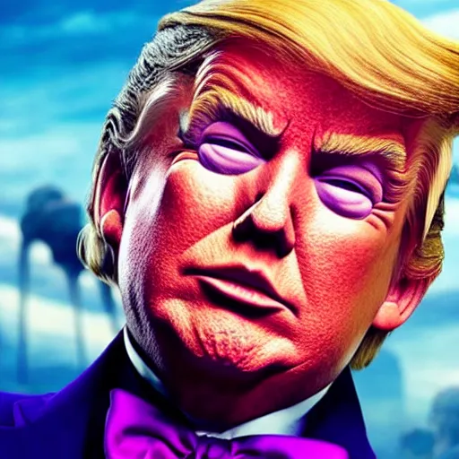 Image similar to donald trump as willy wonka in avengers movie, fantasy, splash art, avengers movie, movie still, detailed face, photorealistic facial features, cinematic lighting, dramatic, octane render, long lens, shallow depth of field, blockbuster, bokeh, hd, anamorphic lens flare, 8 k, hyper detailed, 3 5 mm film grain